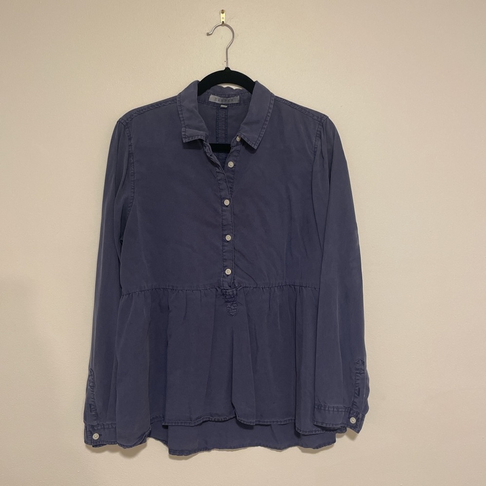 Harper Size L Navy Half Button Up Blouse